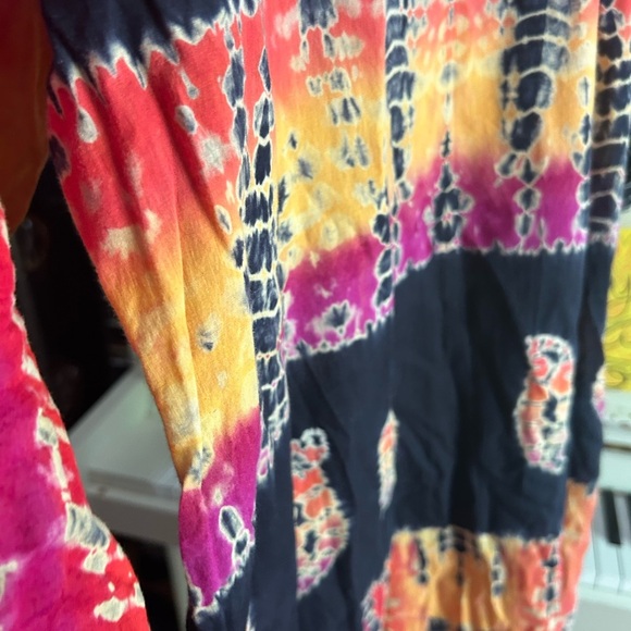 Boho Colorful Women's Indian Blouse Tie Dye & Black Accents Large Free Size - Picture 11 of 16